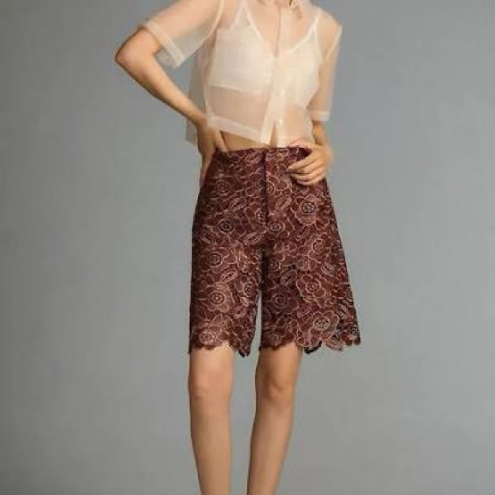 Lace Overlay Brown Women's Dress Shorts